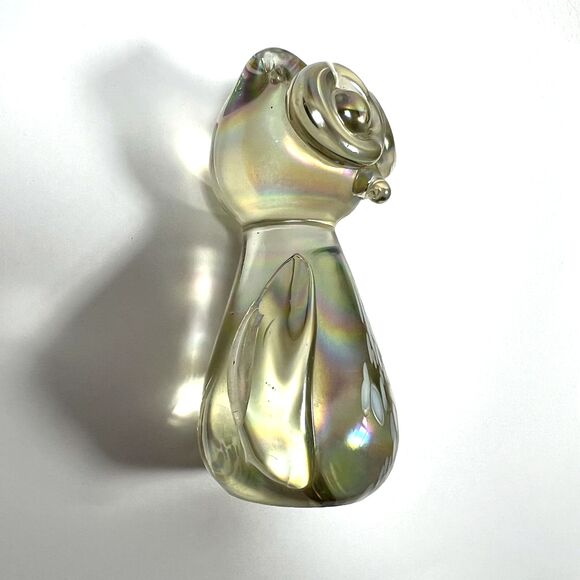 Vintage 1970s Owl Crystal Figurine Paperweight Iridescent Large Eyes Hand Made - Picture 6 of 7